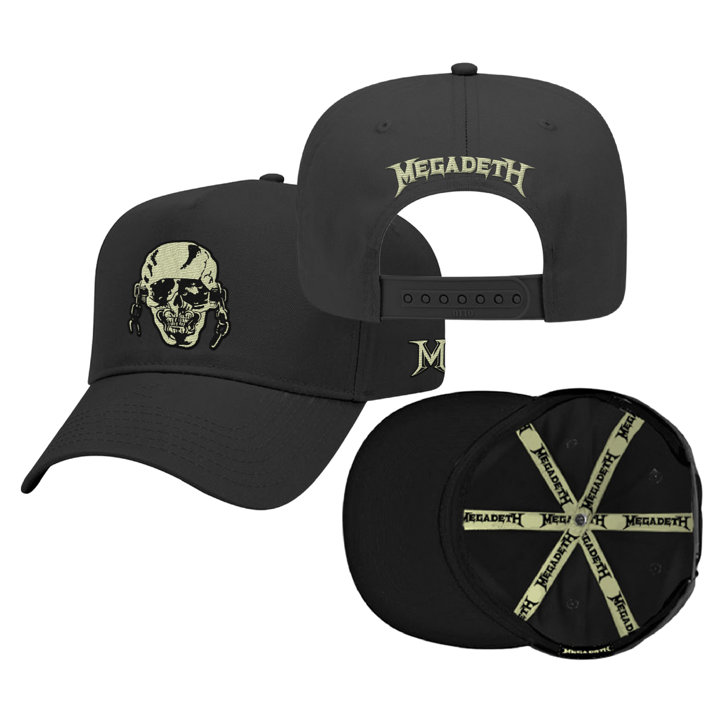 Black baseball cap with Megadeth logo and skull design.