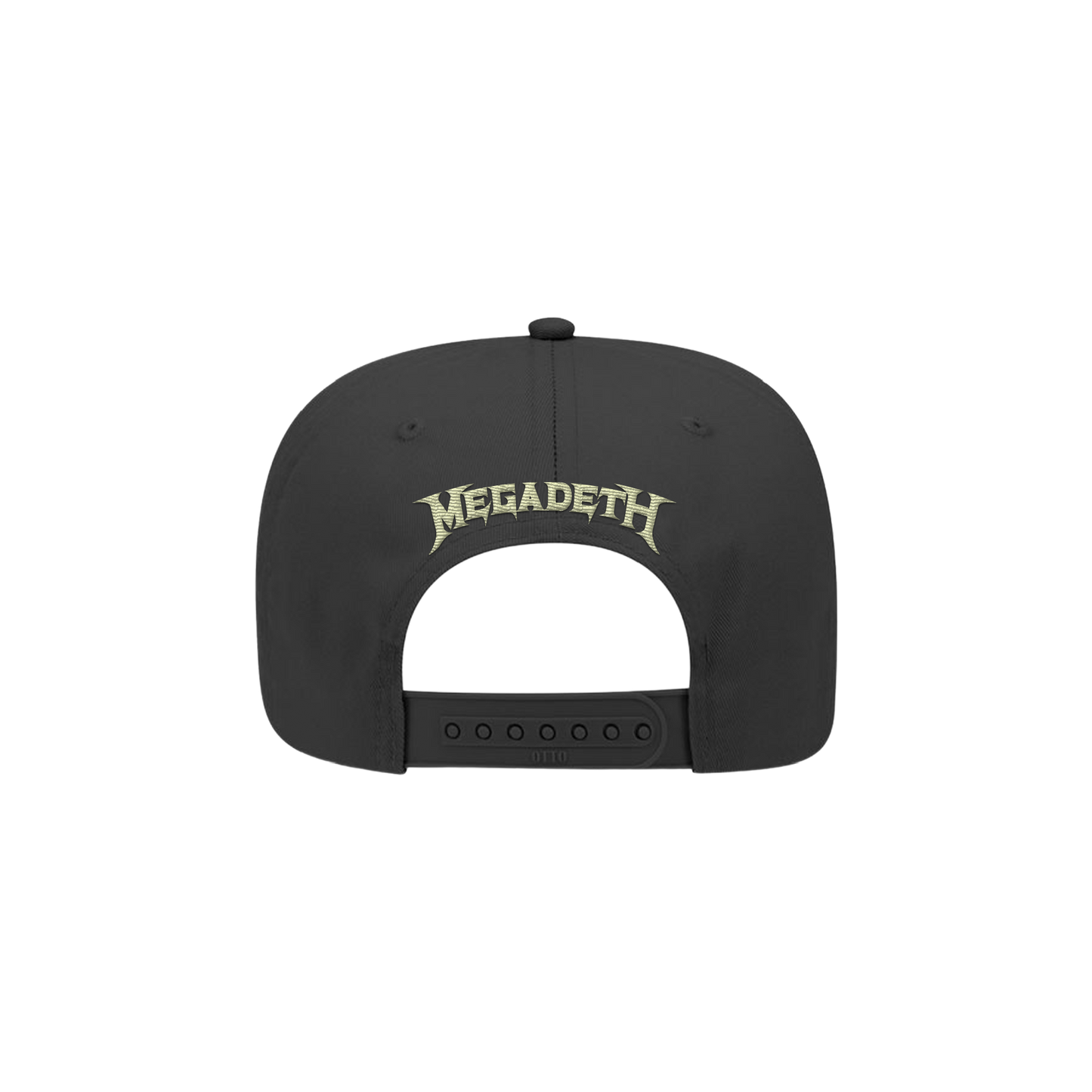 Black snapback cap with ’Megadeth’ logo on the back.