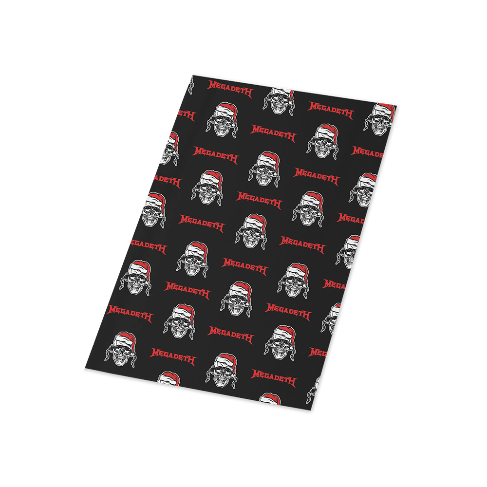 Patterned fabric or textile featuring the Megadeth band logo and skull mascot design repeated across a black background.